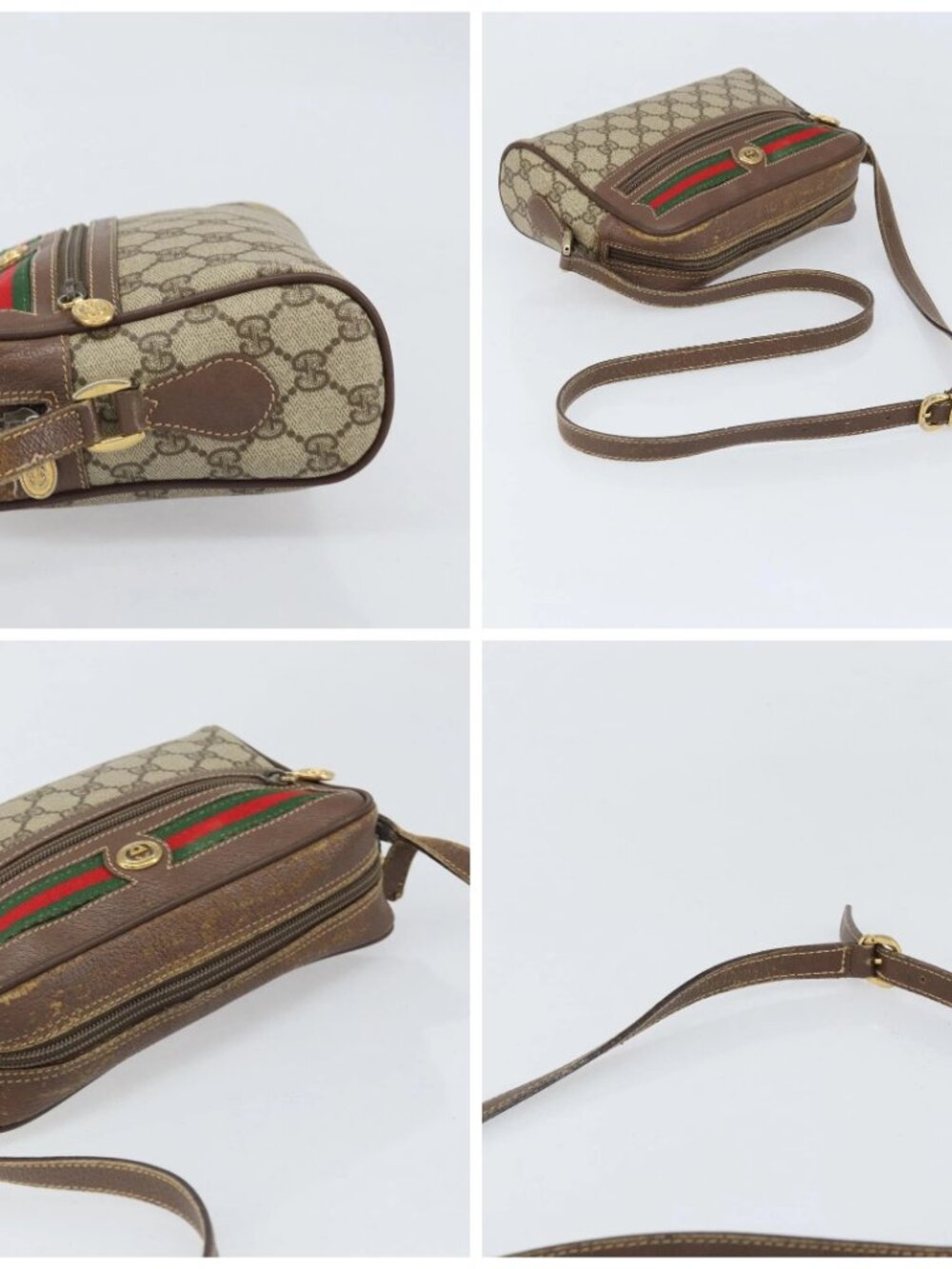GUCCI GG Supreme Web Sherry Line Bag PVC Beige Gold - Picture 16 of 16